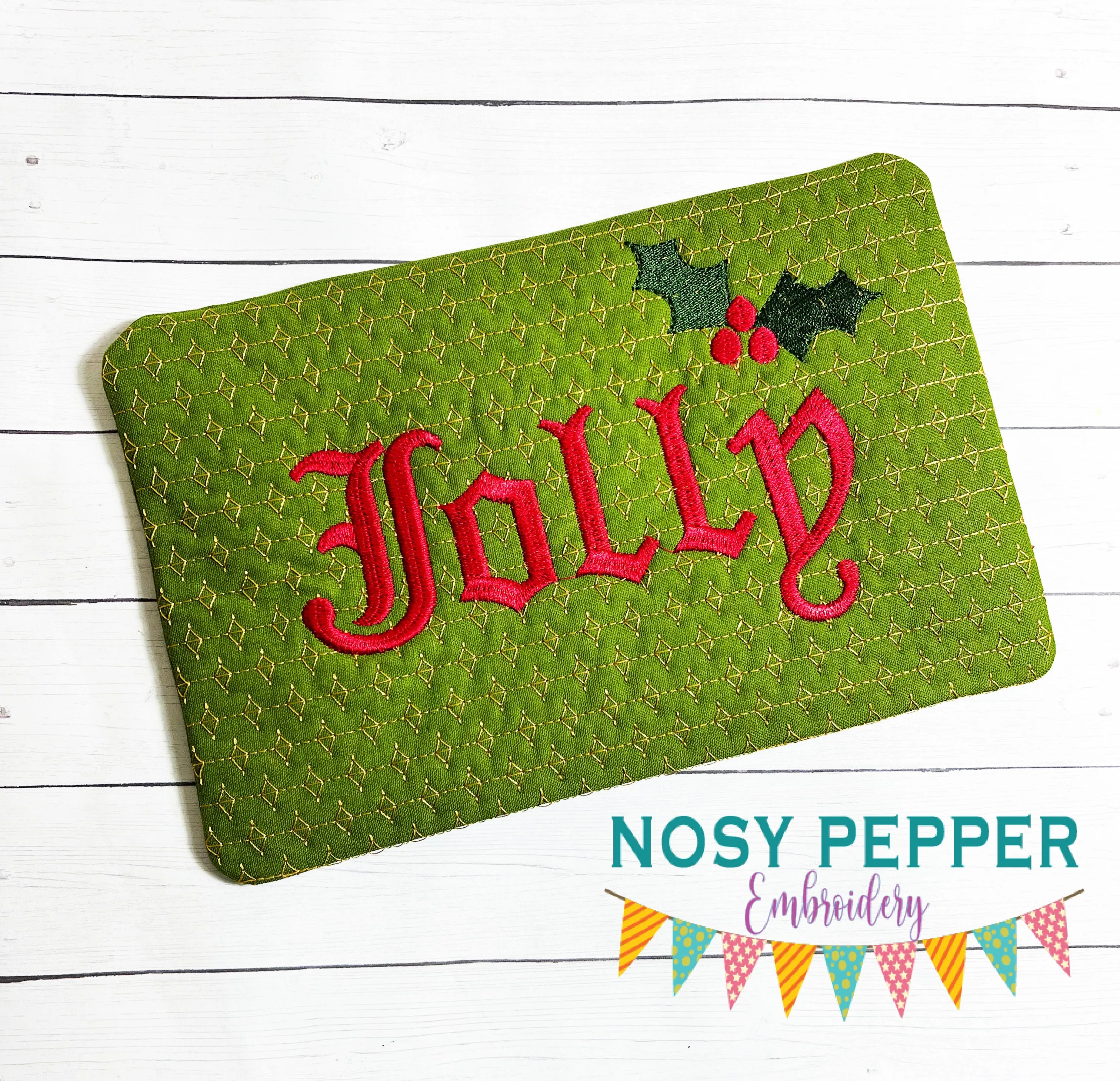 Jolly quilted ITH Mug Rug (4 sizes included) machine embroidery design DIGITAL DOWNLOAD
