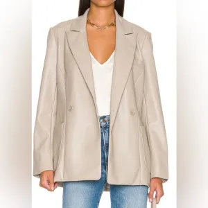 Jonathan Simkhai Raelynn Stretch Vegan Faux Leather Blazer Light Grey / Beige XL