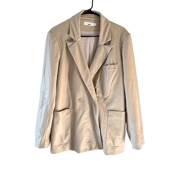 Jonathan Simkhai Raelynn Stretch Vegan Faux Leather Blazer Light Grey / Beige XL
