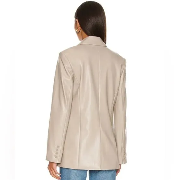 Jonathan Simkhai Raelynn Stretch Vegan Faux Leather Blazer Light Grey / Beige XL
