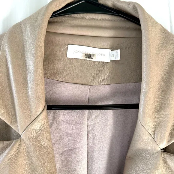 Jonathan Simkhai Raelynn Stretch Vegan Faux Leather Blazer Light Grey / Beige XL