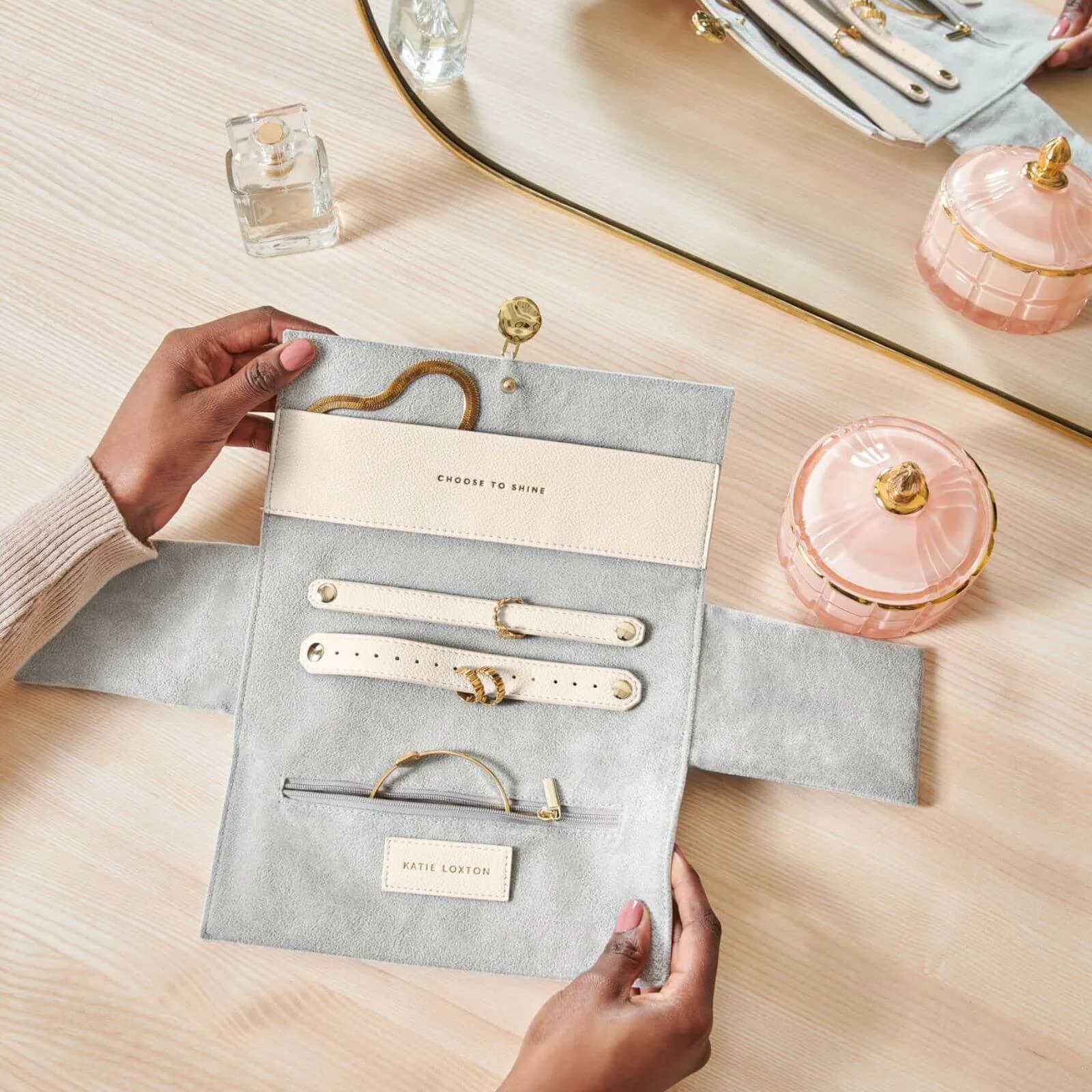 Katie Loxton Eggshell Jewellery Roll - Choose To Shine