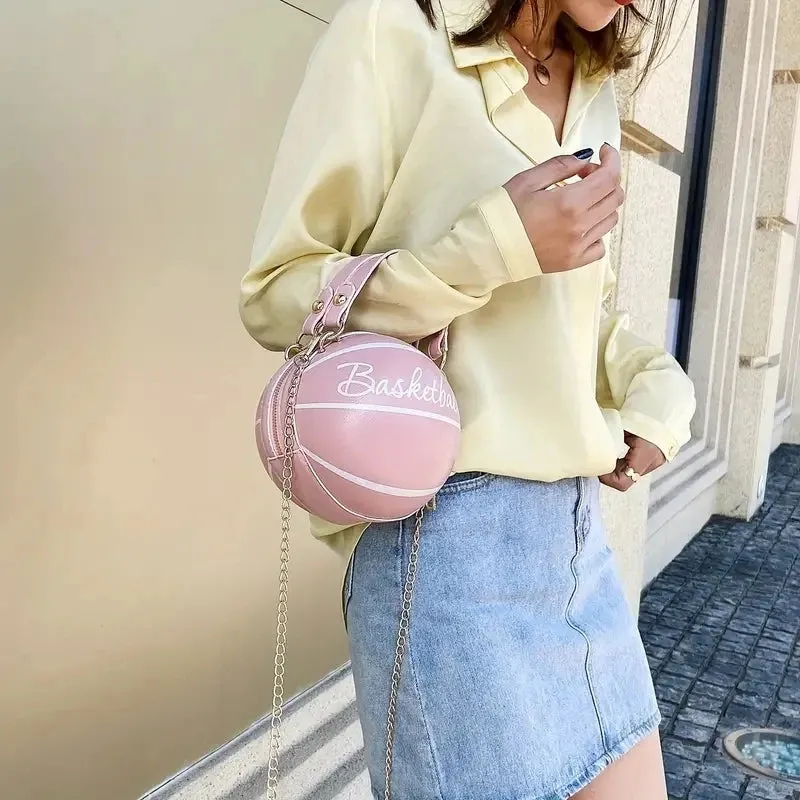 Kawaii Basketball Chic: PU Leather Chain Shoulder Bag 😍🏀✨ - Trendy Crossbody for Teens!