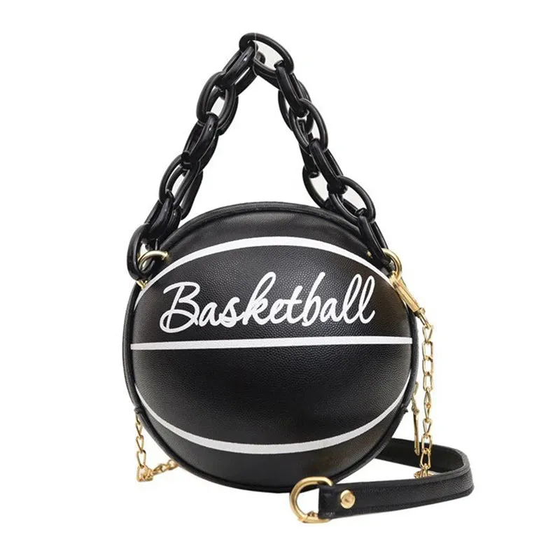 Kawaii Basketball Chic: PU Leather Chain Shoulder Bag 😍🏀✨ - Trendy Crossbody for Teens!
