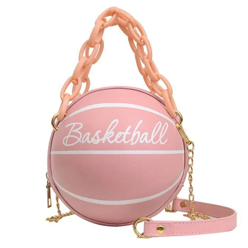 Kawaii Basketball Chic: PU Leather Chain Shoulder Bag 😍🏀✨ - Trendy Crossbody for Teens!