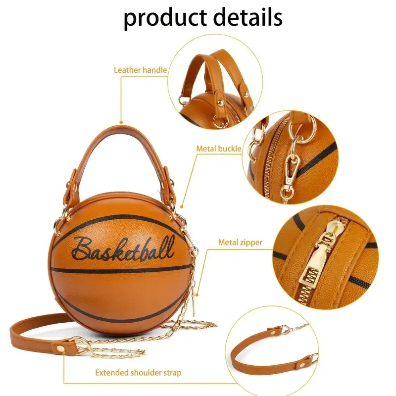Kawaii Basketball Chic: PU Leather Chain Shoulder Bag 😍🏀✨ - Trendy Crossbody for Teens!