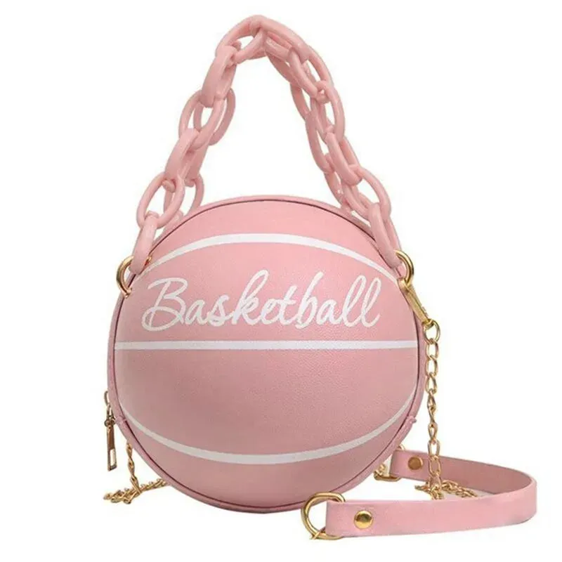 Kawaii Basketball Chic: PU Leather Chain Shoulder Bag 😍🏀✨ - Trendy Crossbody for Teens!