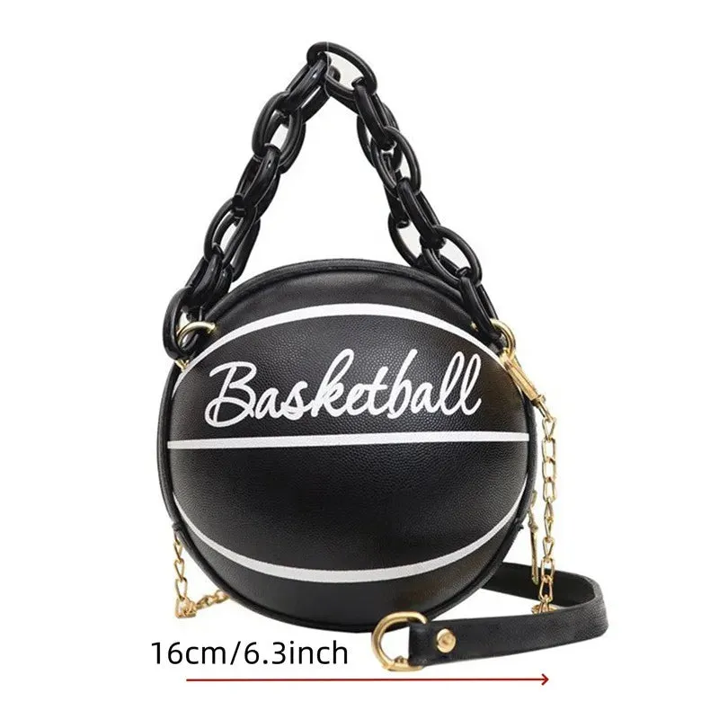 Kawaii Basketball Chic: PU Leather Chain Shoulder Bag 😍🏀✨ - Trendy Crossbody for Teens!