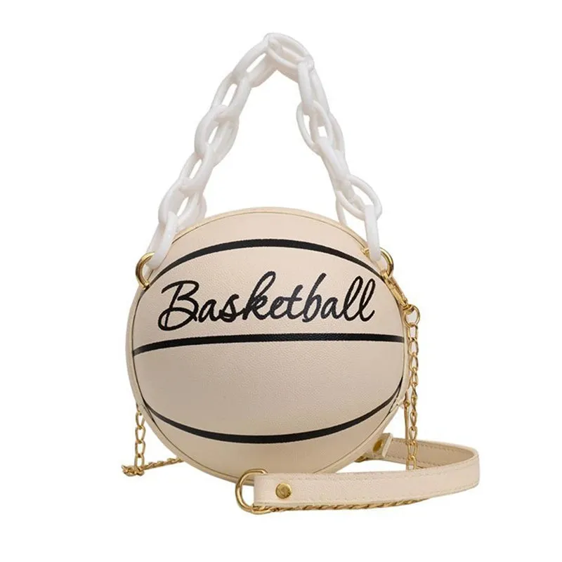 Kawaii Basketball Chic: PU Leather Chain Shoulder Bag 😍🏀✨ - Trendy Crossbody for Teens!