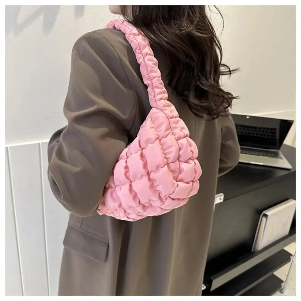 Kawaii Quilted Plaid Shoulder Bag 🌈✨ | Lightweight & Cute Underarm Tote for Girls 👜💕
