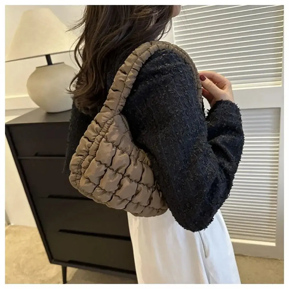 Kawaii Quilted Plaid Shoulder Bag 🌈✨ | Lightweight & Cute Underarm Tote for Girls 👜💕