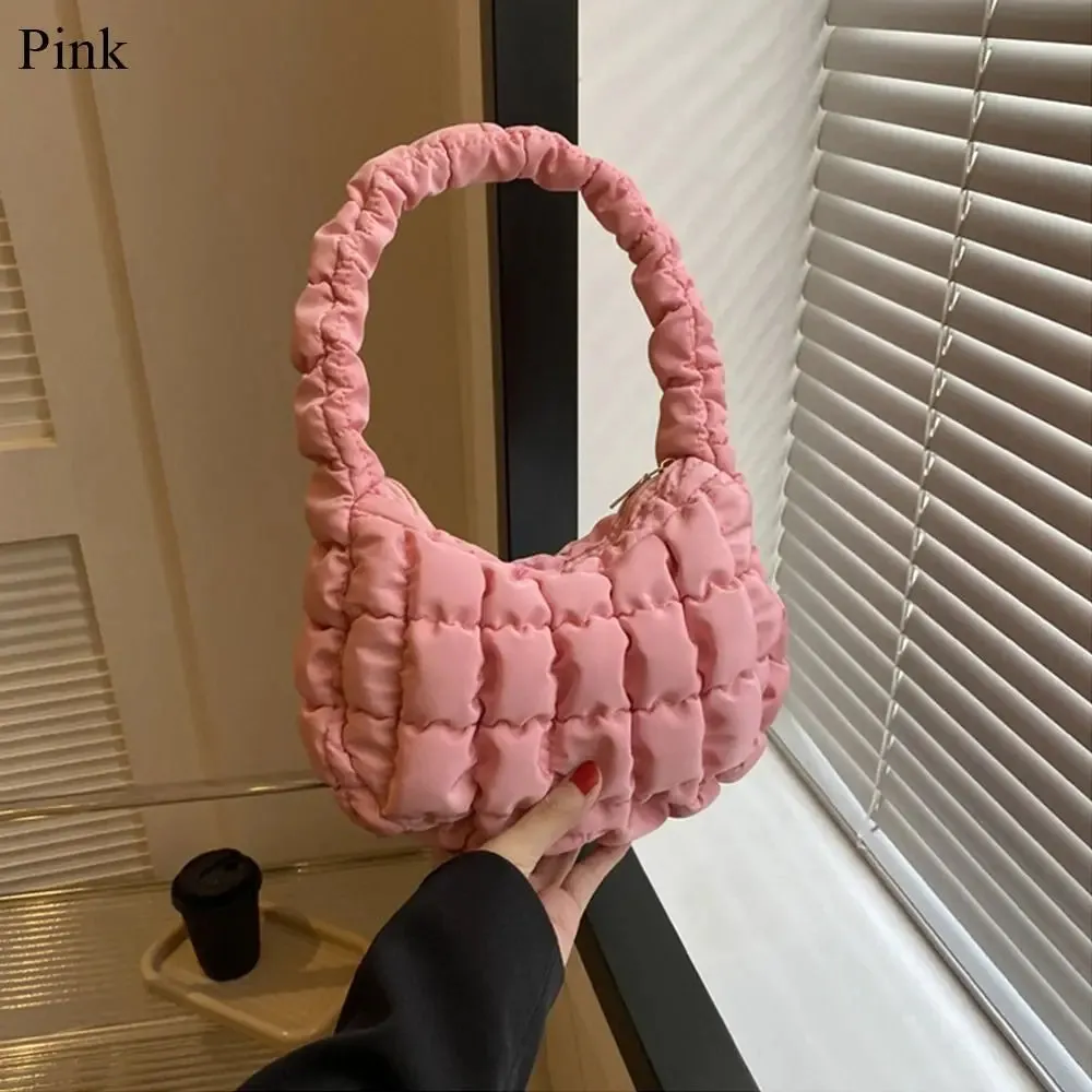 Kawaii Quilted Plaid Shoulder Bag 🌈✨ | Lightweight & Cute Underarm Tote for Girls 👜💕
