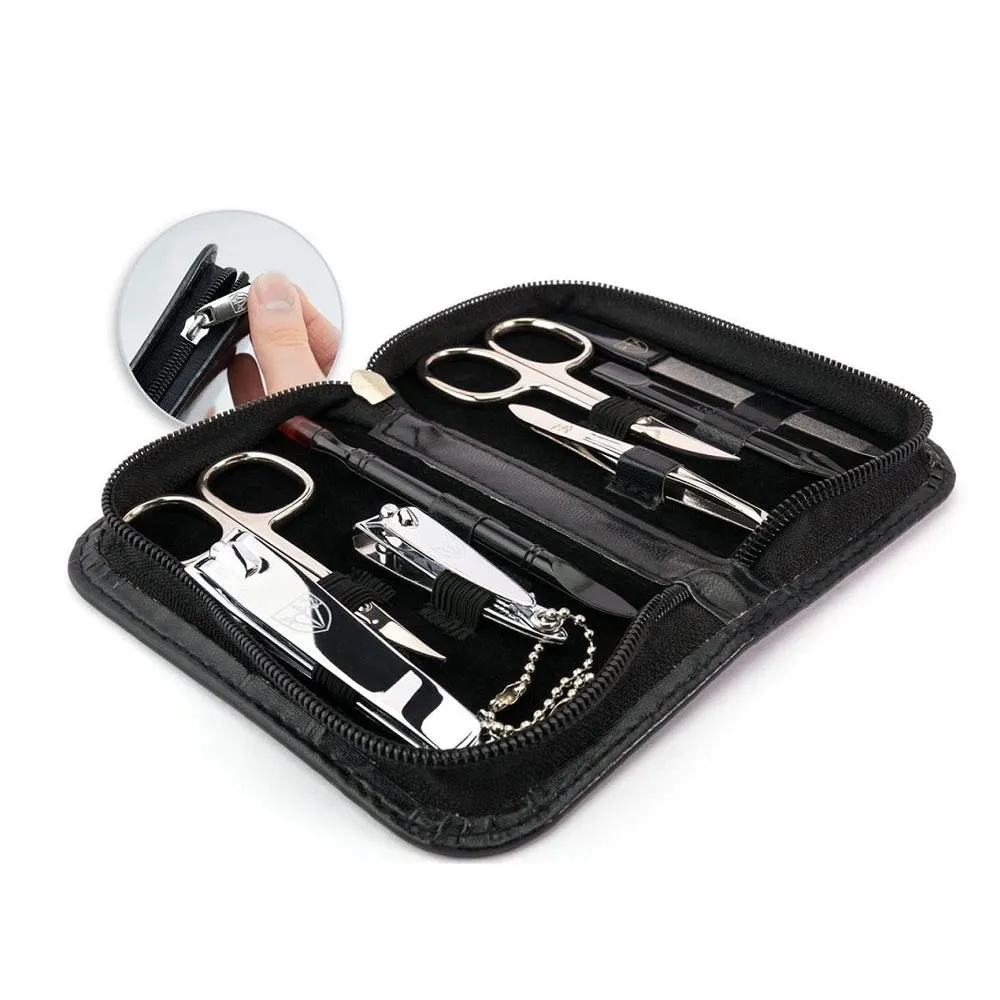 Kellermann 3 Swords Manicure Set in Black Faux Leather Case: 8 Pieces 5213 MC N