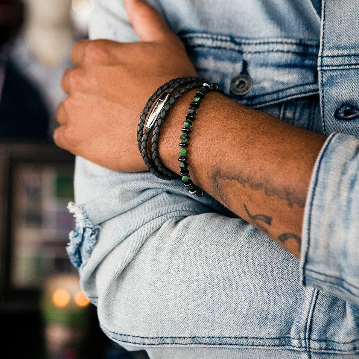 Kenton Michael Triple Wrap Braided Leather Bracelet