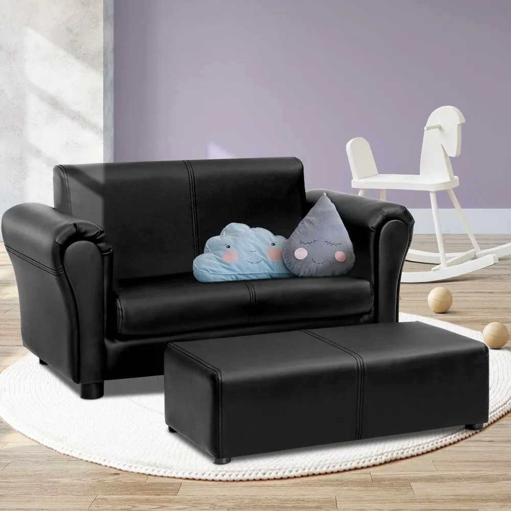 Kids Sofa Armchair Footstool Set Black Lounge Chair Children Lounge Couch