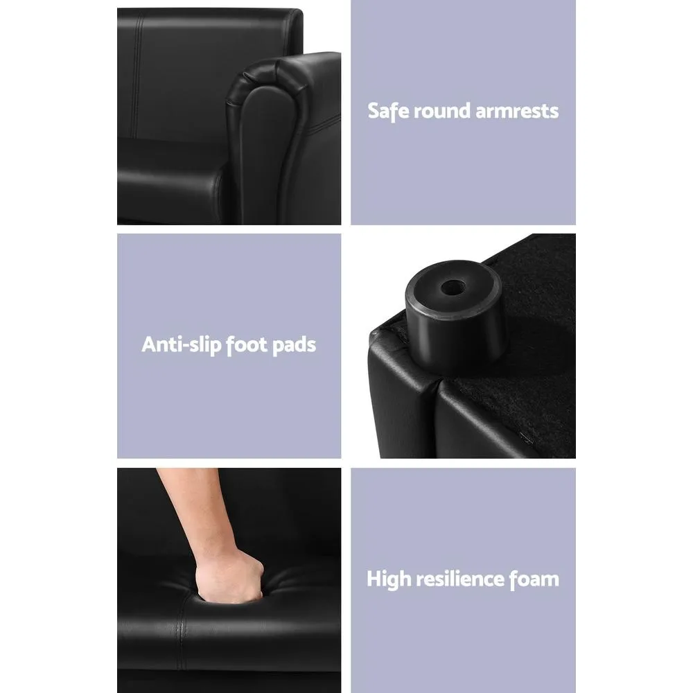 Kids Sofa Armchair Footstool Set Black Lounge Chair Children Lounge Couch