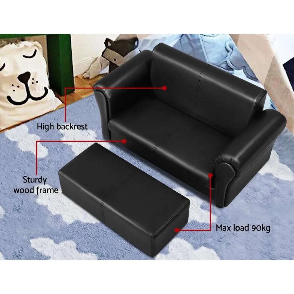Kids Sofa Armchair Footstool Set Black Lounge Chair Children Lounge Couch