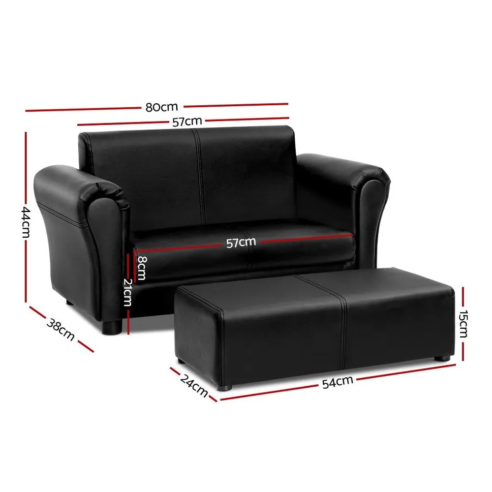 Kids Sofa Armchair Footstool Set Black Lounge Chair Children Lounge Couch
