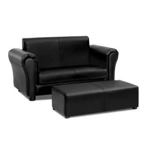 Kids Sofa Armchair Footstool Set Black Lounge Chair Children Lounge Couch
