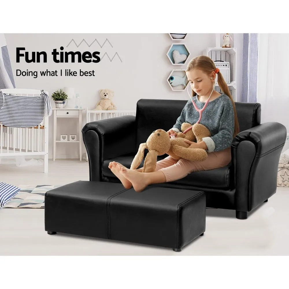 Kids Sofa Armchair Footstool Set Black Lounge Chair Children Lounge Couch