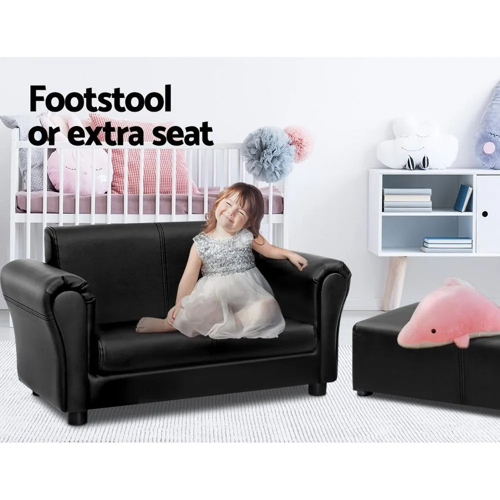 Kids Sofa Armchair Footstool Set Black Lounge Chair Children Lounge Couch