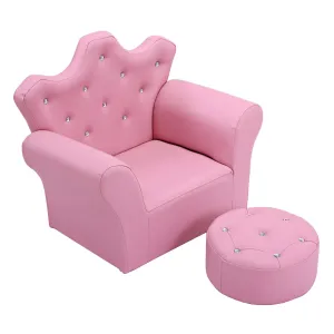 Kids Sofa PVC Leather Princess with Embedded Crystal Pink Modern