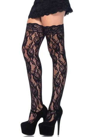 Lace stockings with rose pattern