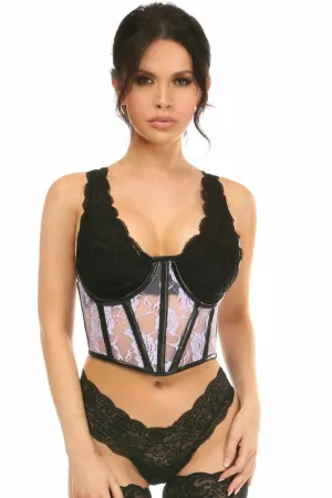 Lavish Sheer Lavender Lace & Faux Leather Open Cup Waist Cincher