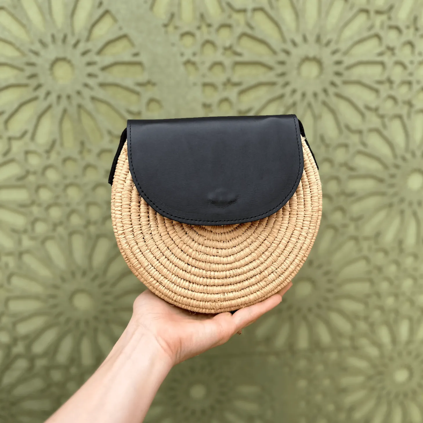 Leather and Palm Crossbody Bag