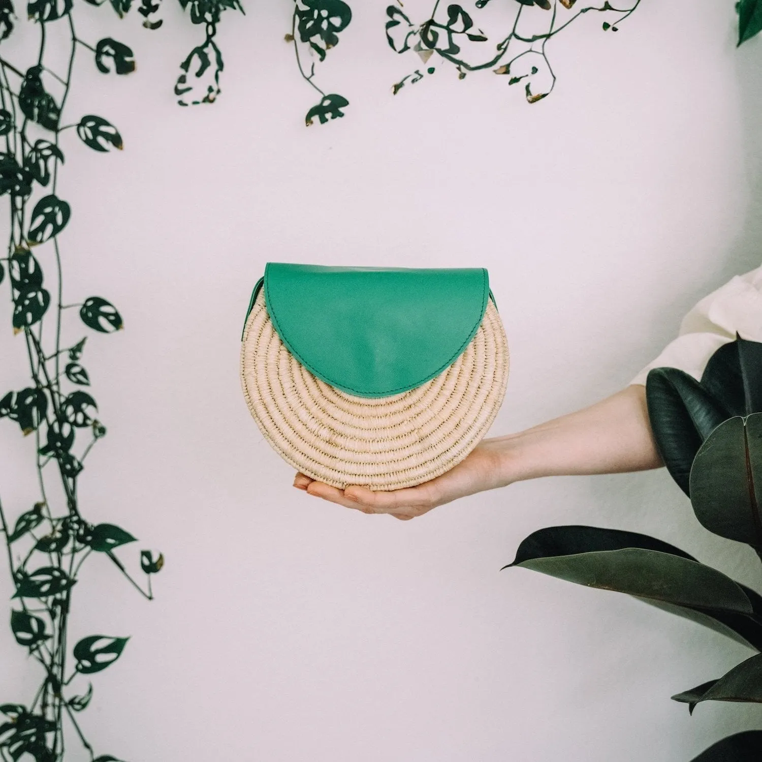 Leather and Palm Crossbody Bag
