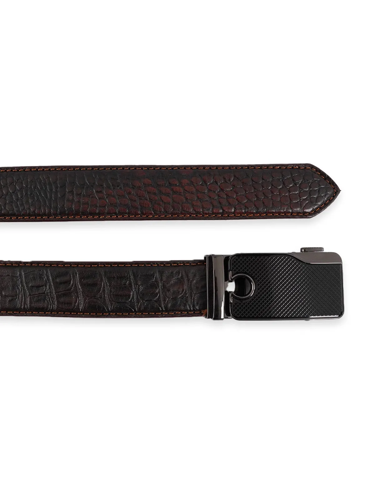 Leather Belt Brown – Embossed Leather with Automatic Buckle