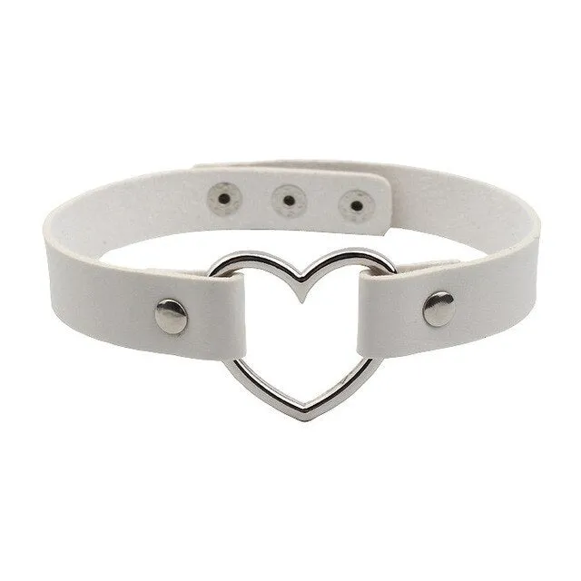 Leather Heart Choker Necklace