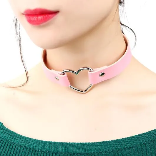 Leather Heart Choker Necklace