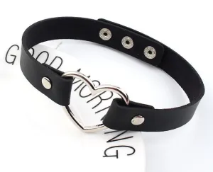 Leather Heart Choker Necklace