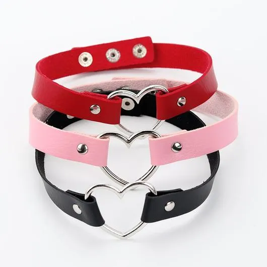 Leather Heart Choker Necklace