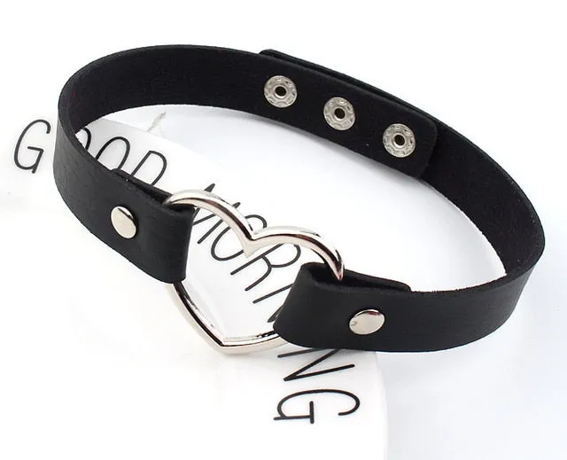 Leather Heart Choker Necklace