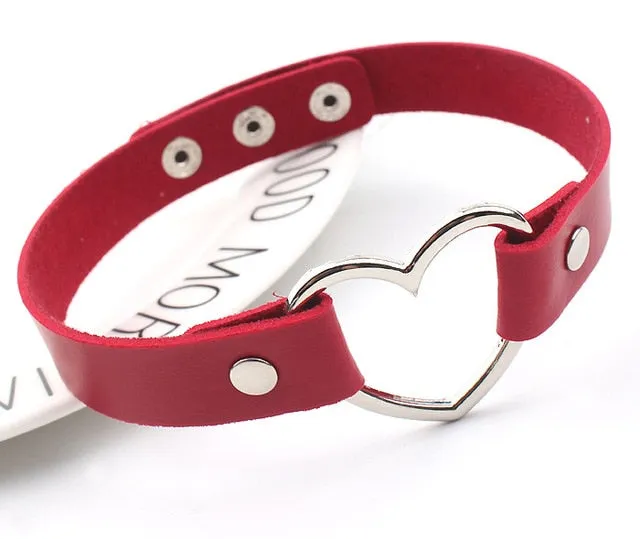 Leather Heart Choker Necklace