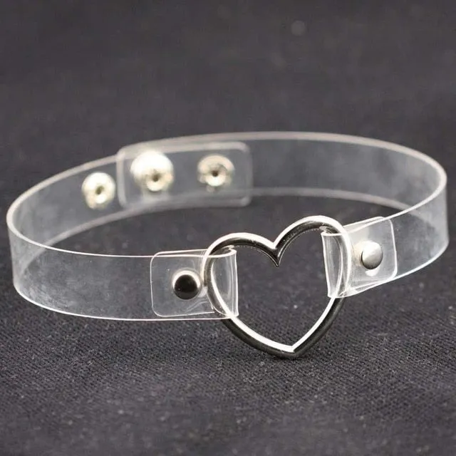 Leather Heart Choker Necklace