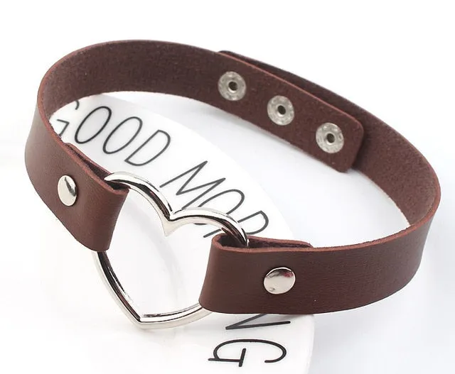 Leather Heart Choker Necklace