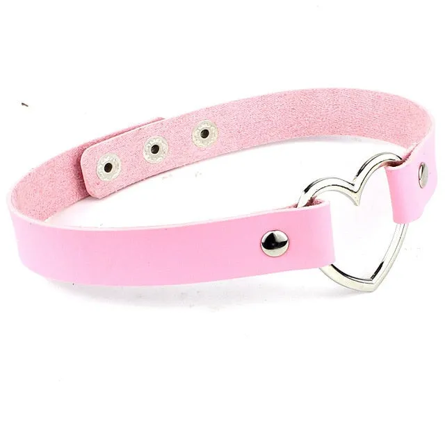 Leather Heart Choker Necklace