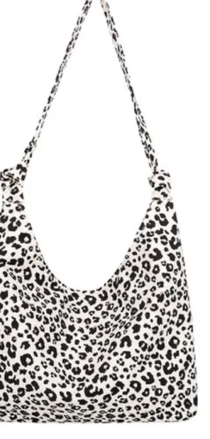 Leopard Print Shoulder Canvas Bag - Black
