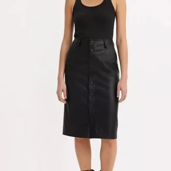 Levi's Premium Women's Faux Leather Icon Pencil Skirt Black NWT