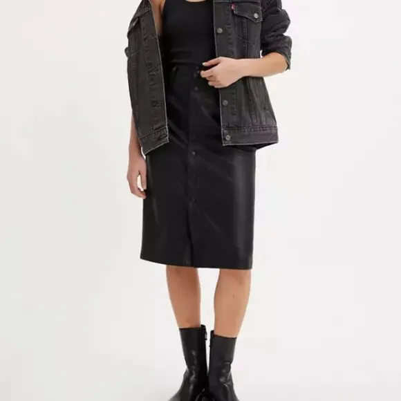 Levi's Premium Women's Faux Leather Icon Pencil Skirt Black NWT