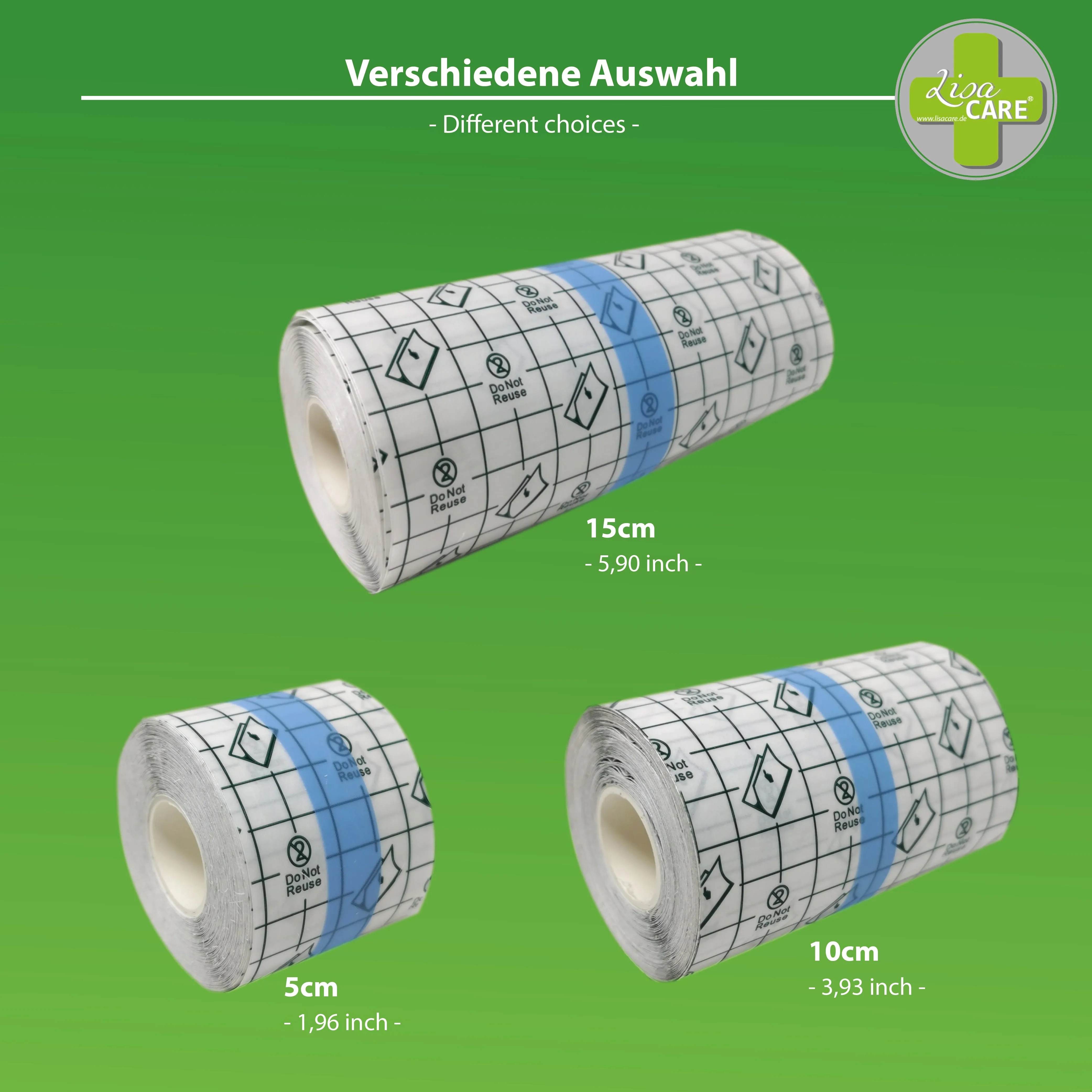 LisaCare Folien Wundverband /Tattoopflaster - Transparent - Selbstklebend - 3er-Set (5,10&15cm x 10m)