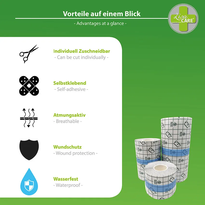 LisaCare Folien Wundverband /Tattoopflaster - Transparent - Selbstklebend - 3er-Set (5,10&15cm x 10m)