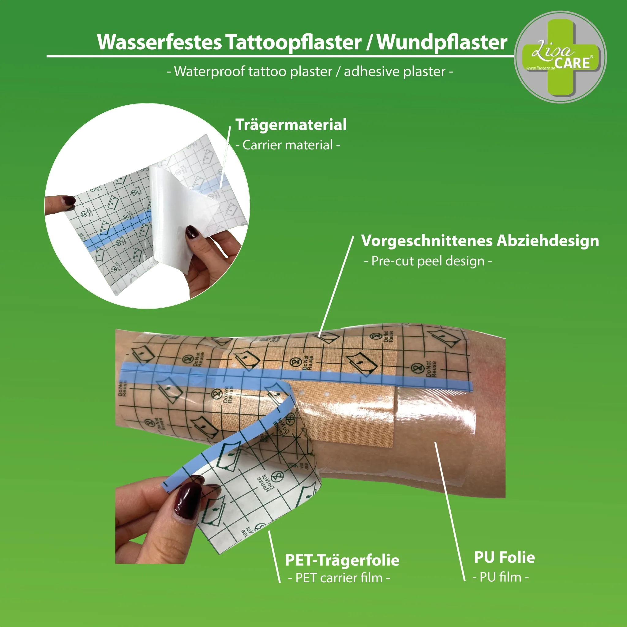 LisaCare Folien Wundverband /Tattoopflaster - Transparent - Selbstklebend - 3er-Set (5,10&15cm x 10m)