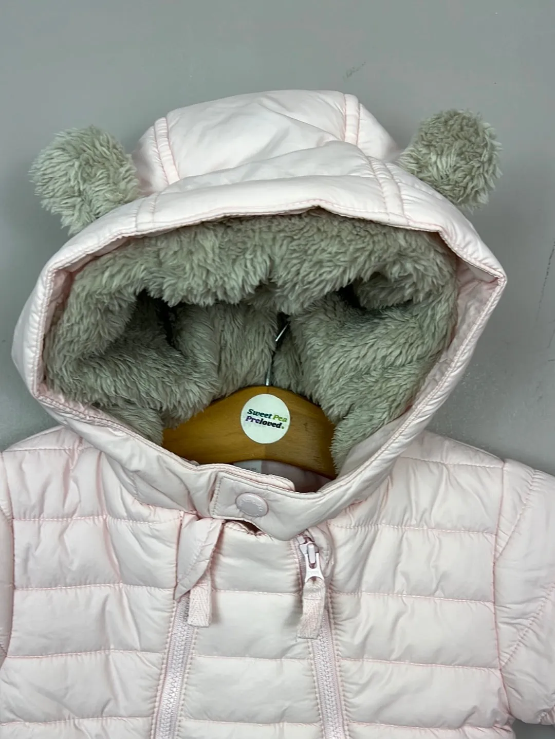 Little White Company pink quilted snowsuit 0-3m