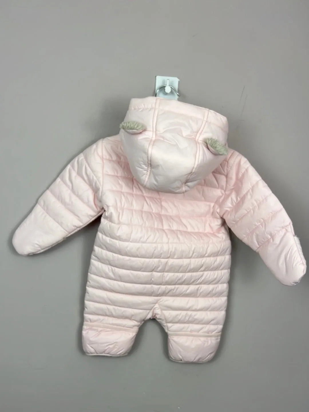 Little White Company pink quilted snowsuit 0-3m