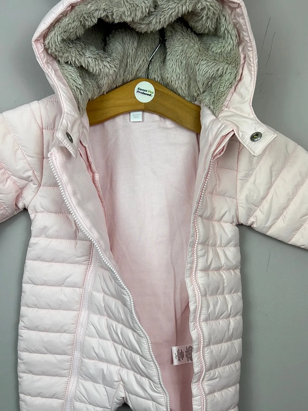 Little White Company pink quilted snowsuit 0-3m