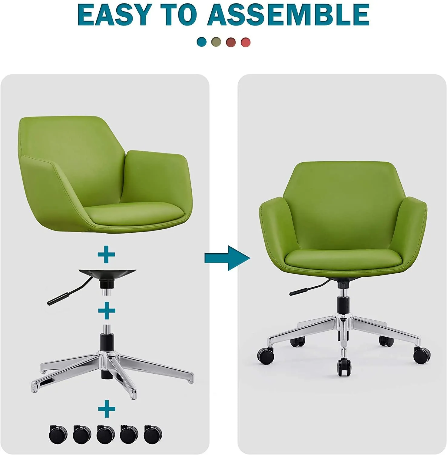 Low Back Swivel Chair PU Leather Adjustable Executive Upholstered Ergonomic Home Office Chair with Thick Padding Armrest & Lumbar Support